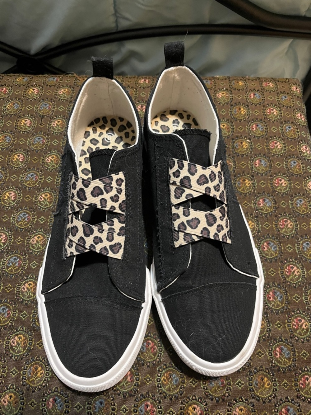 Serra Black Slip-On Sneakers with Leopard Bow Accents